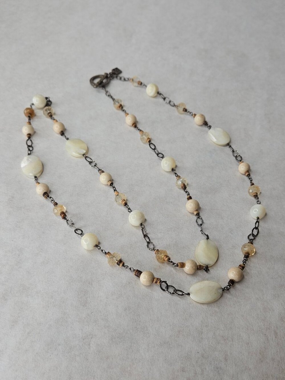 Silpada 925 Sterling Silver Mother of Pearl Quartz Stone Necklace Chain 34 Inch